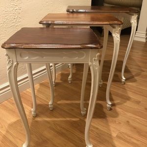 Refinished dark wood/white nesting tables (set of 3)